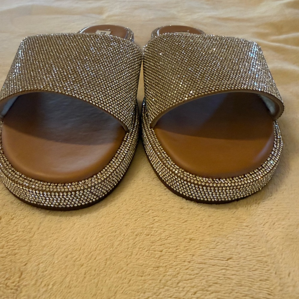 Steve Madden Achieve Rhinestone Glittering Silver Slide Sandals - Picture 2 of 10